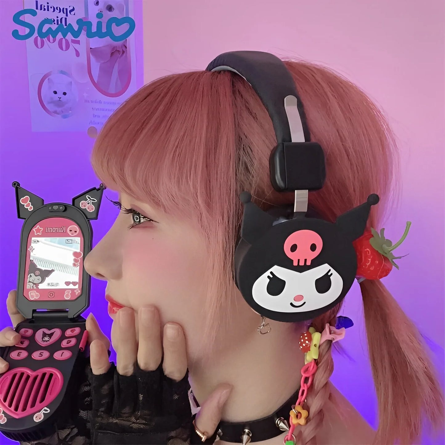 New Kulomi Hello Kitty Cut Bluetooth Headphone Wireless Headsets Anime Cartoon Stereo Headset Earphone Fashion Hottie Y2k Gifts