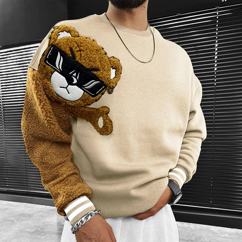 Super Loose Teddy Bear Men's Hoodie Top Fashion Personality Color Matching Hoodie T-shirt Autumn / Winter Pullover Youth Hoodie