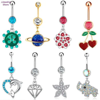 1PC Surgical Steel Crystal Belly Button Rings Zircon Heart Navel Piercing Reverse Cute Belly Button Piercing Sexy Navel Ring