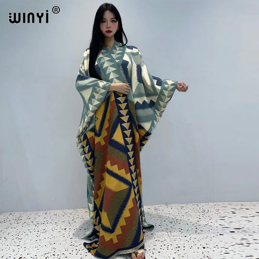 WINYI fashion winter dress for women Retro Loose OverCoat Thick Warm long down coat fashion cardigan Middle East winter abaya