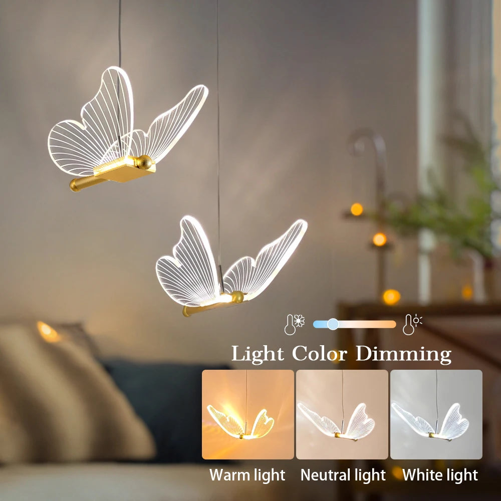 Butterfly Chandelier LED Ceiling Pendant Light Hanging Lamps For Home Bedside Dining Living Room Luminaire Decor Indoor Lighting