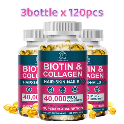 BBEEAAUU Collagen Biotin Capsule Biotin for Hair Growth Strong Hair Dry Hair Follicle Repair Skin Hydrolyzed Adult Beauty Care