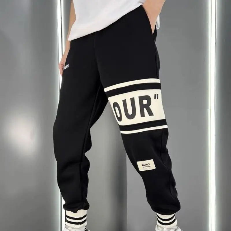 2024 Spring and Autumn Minimalist Casual Loose Super Oversized High Waist Lace up Color Block Letter Printed Sports Guard Pants