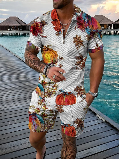 Flower 3D Print Polo Shirts Shorts Sets Men's Fashion Floral Oversized Short Sleeve Shirt Pants Set Suits Man Tracksuit Clothing