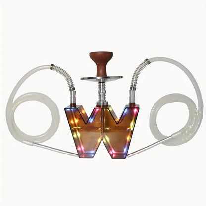 Hookah Set with LED Lights 2 Hose Shisha Pipe Kit with Hookah Accessories - Perfect for Bars and Parties