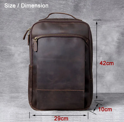 Vintage Crazy Horse Genuine Leather Backpack Men Backpack Laptop Leather Daily Bagpack Male Rucksack Trave Hiking Knapsack Large