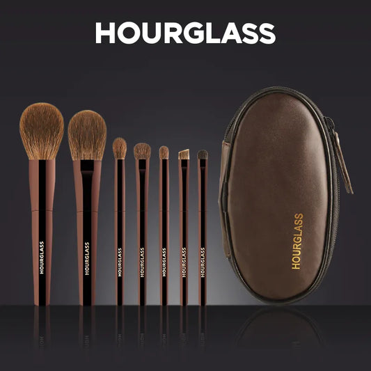 Hourglass Makeup Brush Set Portable 7 Pcs, High Quality Soft Animal Hair Brush Include Eyeshadow,Blush,Powder Brush