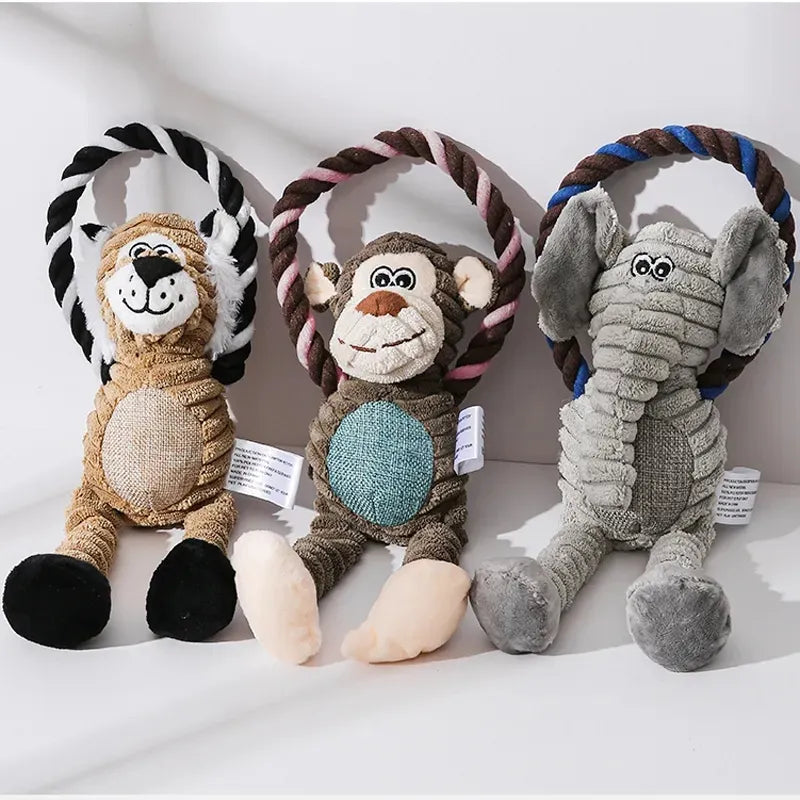 Dog Plush Toys Pet Squeaky Animal Toy Dog Bite-Resistant Clean Teeth Chew Toy Pet Supplies Interactive Toys Lion Elepant Monkey