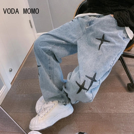 Wide Leg Cargo Pants 2024 Streetwear Baggy men Jeans Spring Autumn Men Korean Fashion Loose Straight Male Brand Clothing Black