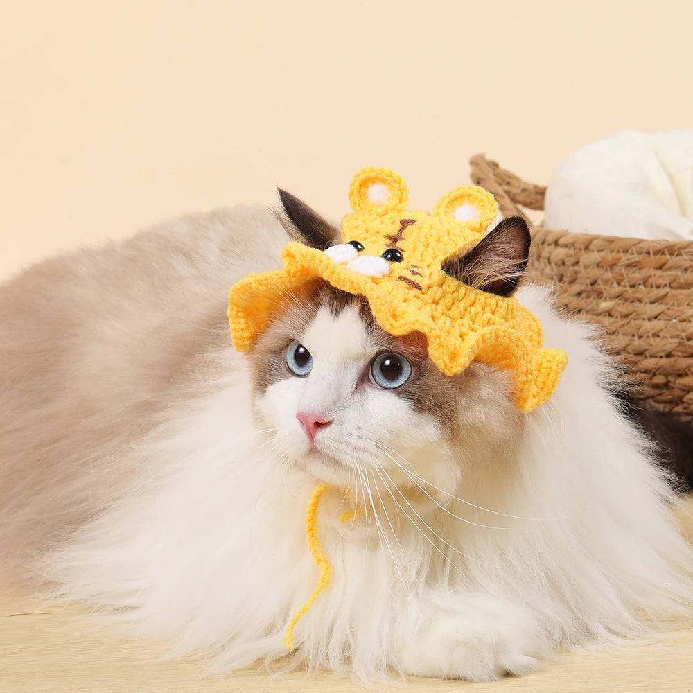 Autumn Winter Cat Hat Elastic Cute Refined Pet Hat Puppy Kittens Knitted Hat Party Photo Shoot Props Decoration Cat Accessories