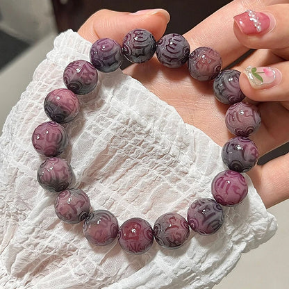 1PCS Natural Purple Bodhi Root Beaded Bracelet Buddhist Beads Rosary Beads Carved Lucky Jewelry