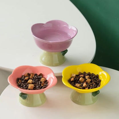 New High Foot Pet Ceramic Bowl Cats and Dogs Ceramic Pet Bowl Non-slip Flower Shape Cat Bowl Food Drinking Pets Feeder