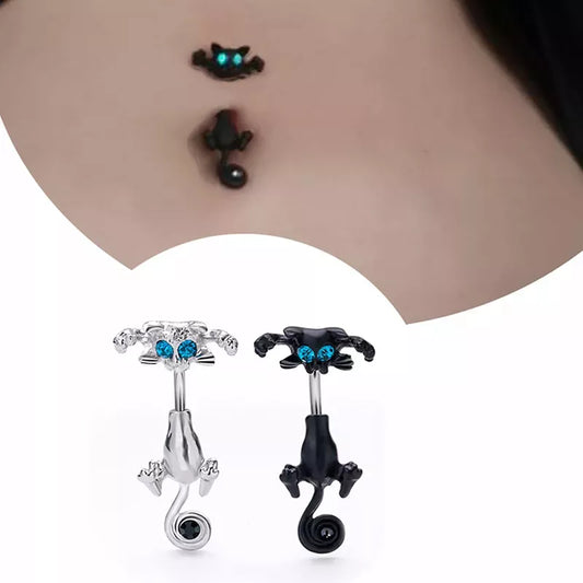 1PC Creativity Belly Button Ring Navel Piercing Ring 316L Surgical Steel Piercing Cartoon Cat for Women Girls Body Jewelry Gift