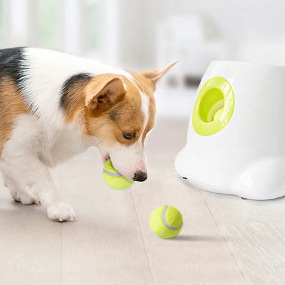 Dog Pet Toys Tennis Launcher Automatic Throwing Machine Pet Ball Throw Device 3/6/9m Section Emission with 3 Balls Dog Training