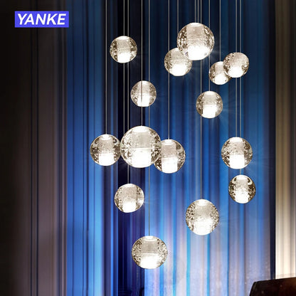 Dropshipping Staircase Pendant Lights Crystal Bubble Ball Long Cable Hanging Droplight for Villa Bar Lobby Restaurant Home Decor