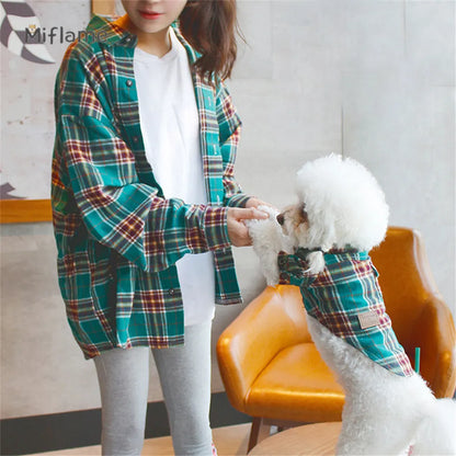 Miflame Plaid Pet Shirt For Dog And Owner Matching Outfits Schnauzer Cotton Breathable Small Dogs Clothes Casual Puppy Garment