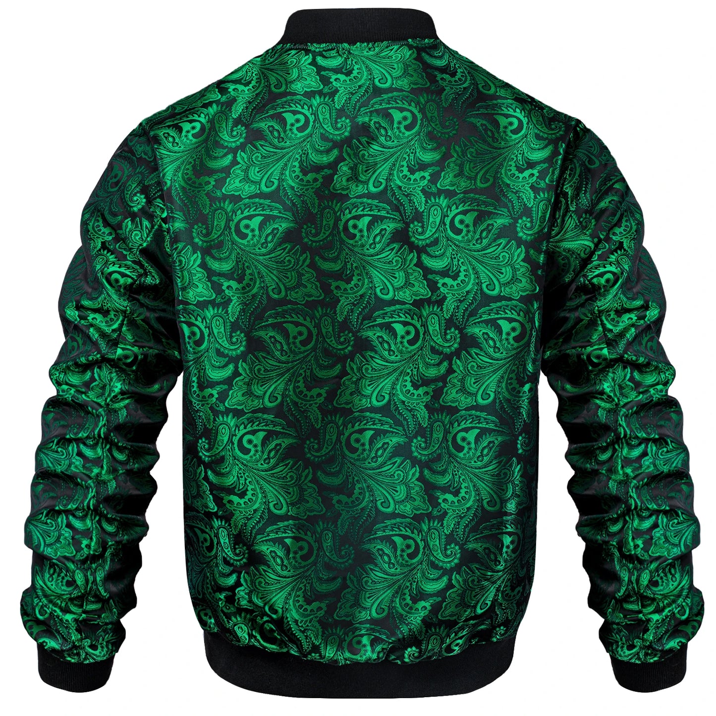 High Stree Green Zipper Jacket for Man Jacquard Pasiley Coat Fashion Woven Sport Streetwear Uniform Long Sleeves for Fall Winter