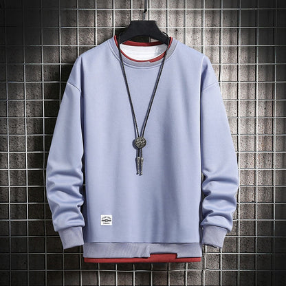 Mens Casual Sweatshirts Hoodie Men Two Pieces Multi Color O-Neck Fashion Harajuku Style Male Sweatshirt 2024 New