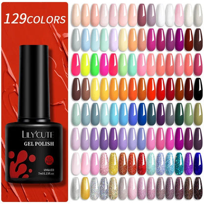 LILYCUTE 129 Colors 7ML Nail Gel Polish Nail Supplies Vernis Semi Permanent Nail Art Manicure Soak Off LED UV Gel Nail Varnishes