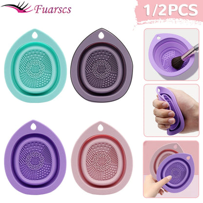 1/2PCS Silicone Makeup Brush Cleaner Folding Powder Puff Cleaning Bowl Make-up Egg Cosmetic Brush Washing Soft Mat Beauty Tools