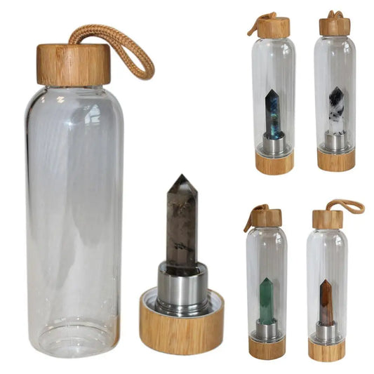 Natural Quartz Gemstone Glass Water Bottle Direct Drinking Cup Glass Crystal Obelisk Wand Healing Wand Bottle with Rope 2024 new