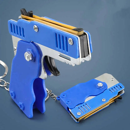 1PCS keychain gun 60 rubber bands rubber band gun Shooting Pistol Alloy Kid Outdoor Party metal gun gift boyfriend Gift Funny