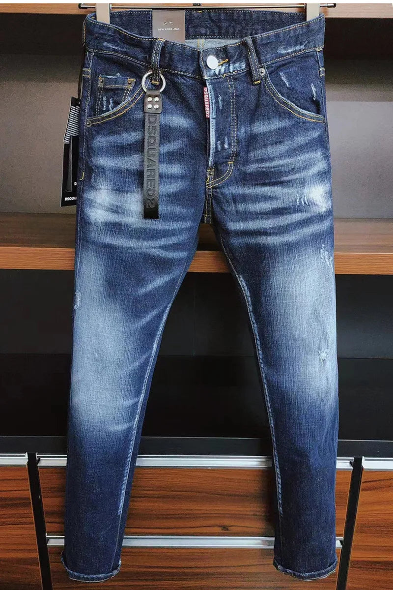 Men Blue Skinny Jeans Luxury Brand Dsquared2  Stretch Fit Jeans Male Denim Trousers Blue Jeans Straight Fit Jeans Size 28-38