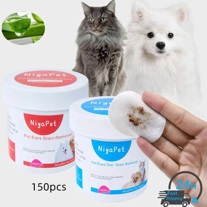 150Pcs Pet Wipes Dog Cat Eyes Ears Cleaning Paper Towels Eyes Tear Stain Remover for Puppy Kitten Ears Cleaner Grooming Supplies