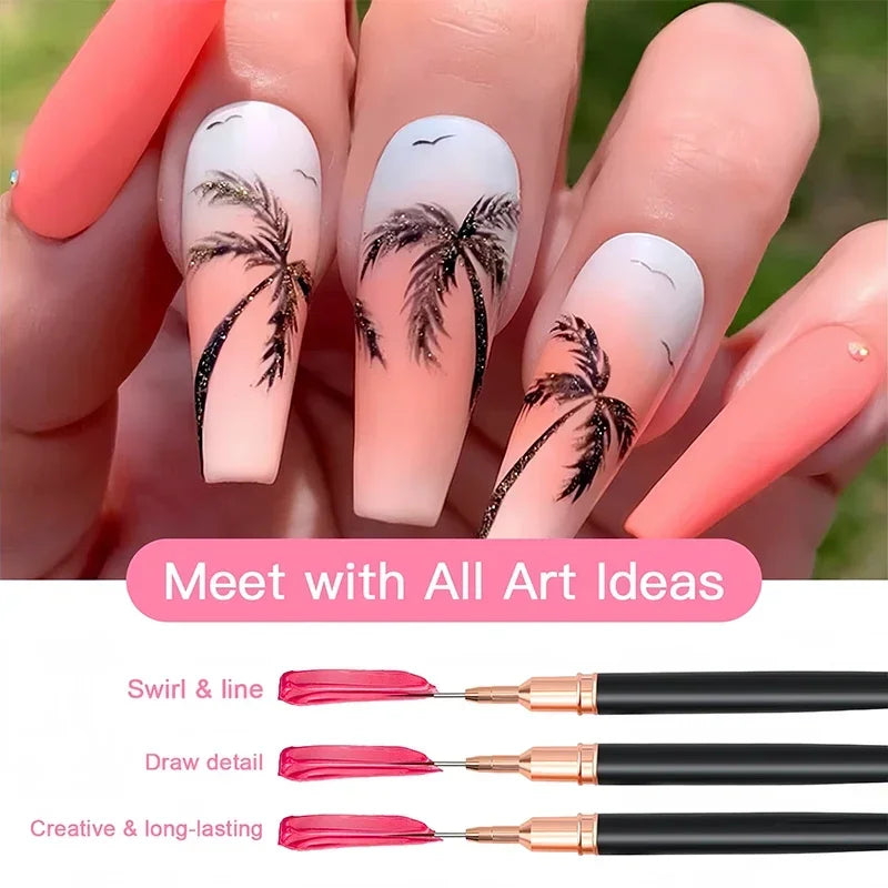 Professional Stripe Nail Art Brushes 1Pcs Nail Line Brush Black UV Gel Painting Pen Carved Nail Art Liner Brush for Manicure