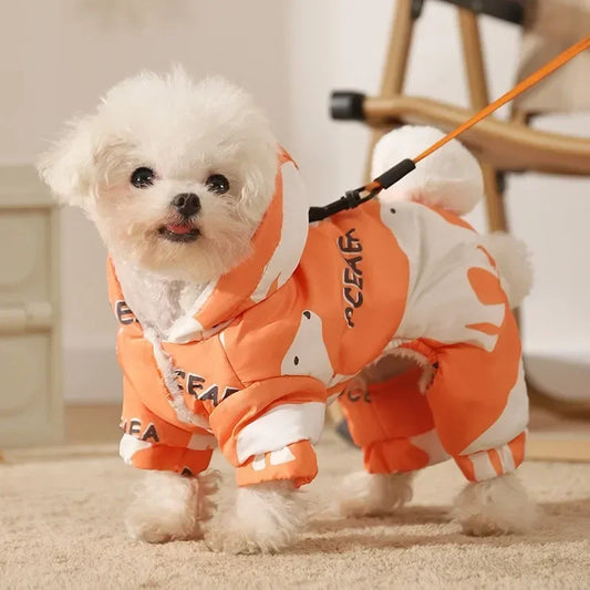 Dog Thick Warm Windproof Autumn and Winter Clothes To Prevent Hair Loss Small Dog Four-legged Pet Cotton-padded Jacket