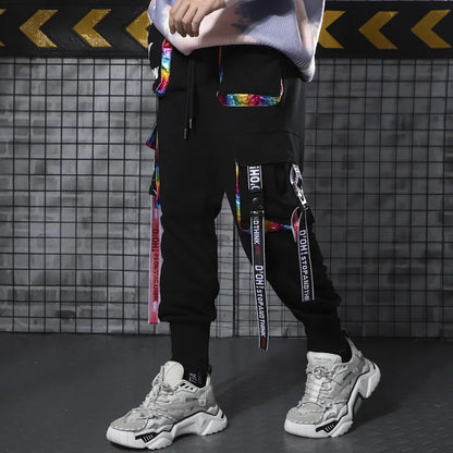 2024 Hip Hop Joggers Men Letter Ribbons Cargo Pants Pockets Track Tactical Casual Techwear Male Trousers Sweatpants Streetwear