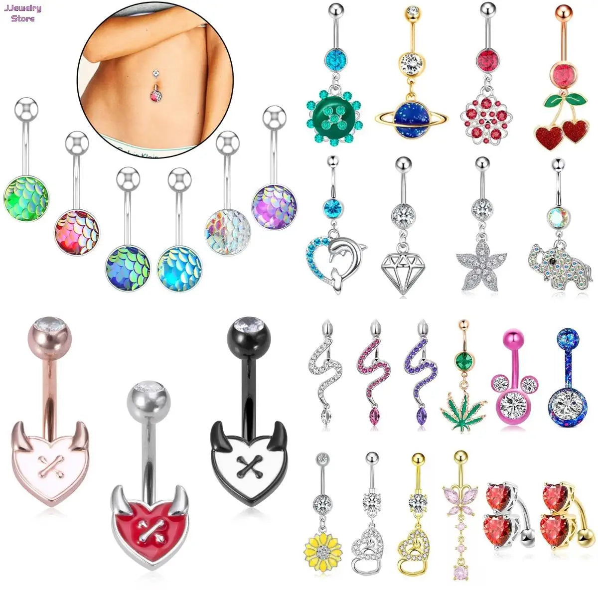 1PC Surgical Steel Crystal Belly Button Rings Zircon Heart Navel Piercing Reverse Cute Belly Button Piercing Sexy Navel Ring