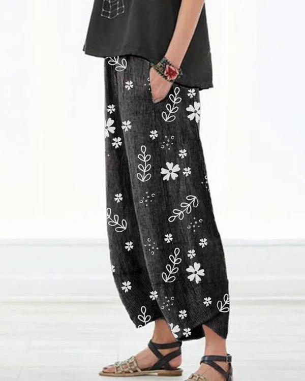 Fashion Floral Printed High Waist Casual Wide Leg Pants