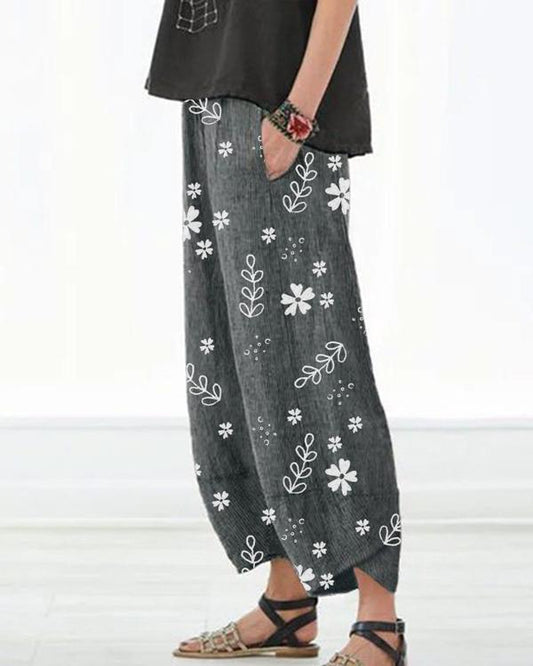 Fashion Floral Printed High Waist Casual Wide Leg Pants