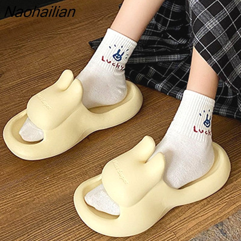 Naohailian Rabbit Cloud Slippers 2024 Summer Foam Pillow Slides Home Bathroom Comfy Cute Bunny Sandals Beach Flip Flops Slippers