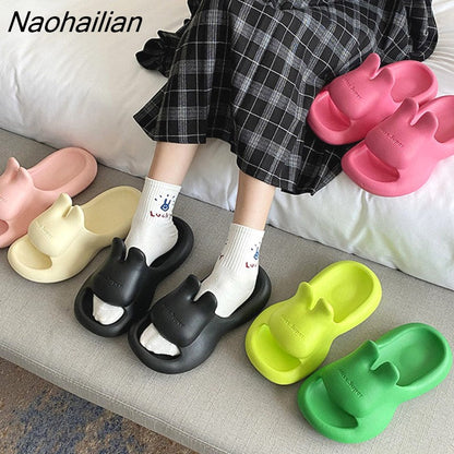 Naohailian Rabbit Cloud Slippers 2024 Summer Foam Pillow Slides Home Bathroom Comfy Cute Bunny Sandals Beach Flip Flops Slippers