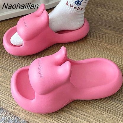 Naohailian Rabbit Cloud Slippers 2024 Summer Foam Pillow Slides Home Bathroom Comfy Cute Bunny Sandals Beach Flip Flops Slippers