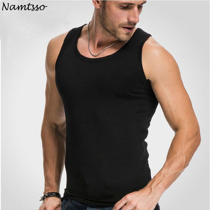 Men&#39;s Close-fitting Vest Fitness Elastic Casual O-neck Breathable H Type All Cotton Solid Undershirts Male Tanks