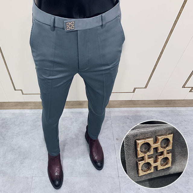 NUKTY 2021 Mens Business Suit Pant  Male Pants Ankle Length Casual Slim Formal Trousers Elastic Pencil Pants Office Work Men Clothes