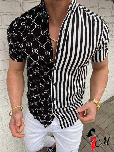 Hot Sale Men's Hawaii Shirt casual slim Turn-down Collar Short Sleeve Shirt Casual brand printed monogram shirt