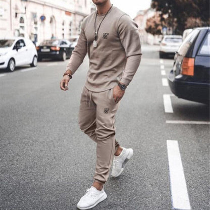 2021Autumn New Sik Silk Print Men&#39;s Fashion Trend Casual Sports Long-Sleeved T-Shirt Outdoor Jogging Sweatshirt Suit 2 Piece Set